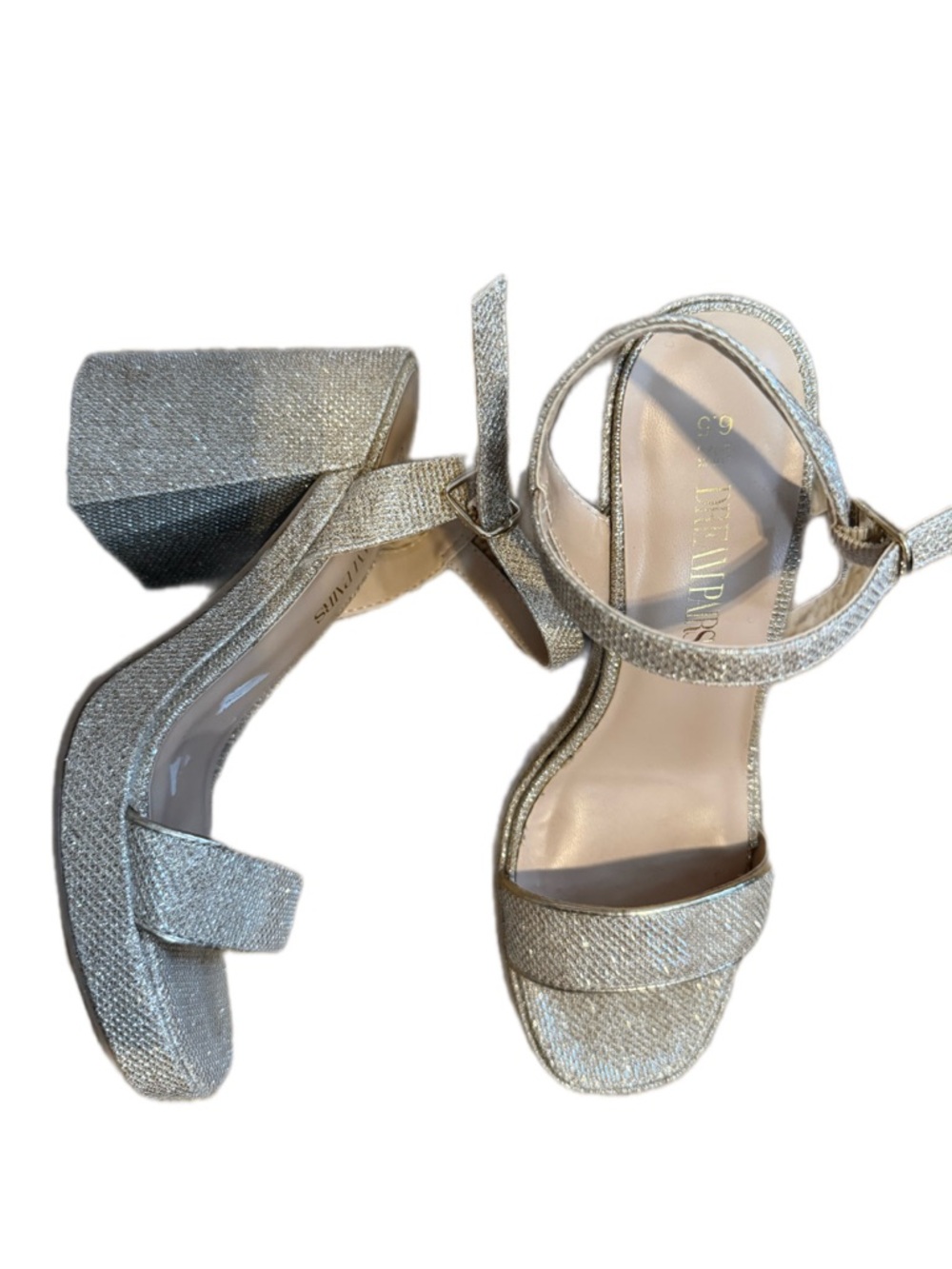 Dream Pairs Silver Glitter Block Heel Sandals